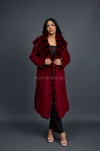 Women's Tamia Cashmere Trench Coat With Full Rex Trimming [Burgundy]