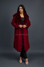 Women's Tamia Cashmere Trench Coat With Full Rex Trimming [Burgundy]