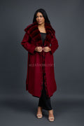 Women's Tamia Cashmere Trench Coat With Full Rex Trimming [Burgundy]