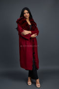 Women's Tamia Cashmere Trench Coat With Full Rex Trimming [Burgundy]