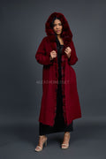 Women's Tamia Cashmere Trench Coat With Full Rex Trimming [Burgundy]