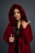 Women's Tamia Cashmere Trench Coat With Full Rex Trimming [Burgundy]