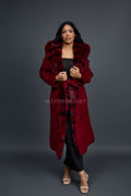 Women's Tamia Cashmere Trench Coat With Full Rex Trimming [Burgundy]