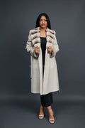 Women's Cashmere Trench Coat With Rex Trimming [Cream]