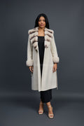 Women's Cashmere Trench Coat With Rex Trimming [Cream]