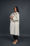 Women's Cashmere Trench Coat With Rex Trimming [Cream]