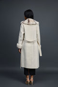 Women's Cashmere Trench Coat With Rex Trimming [Cream]