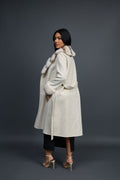 Women's Cashmere Trench Coat With Rex Trimming [Cream]