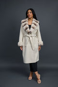 Women's Cashmere Trench Coat With Rex Trimming [Cream]