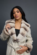 Women's Cashmere Trench Coat With Rex Trimming [Cream]