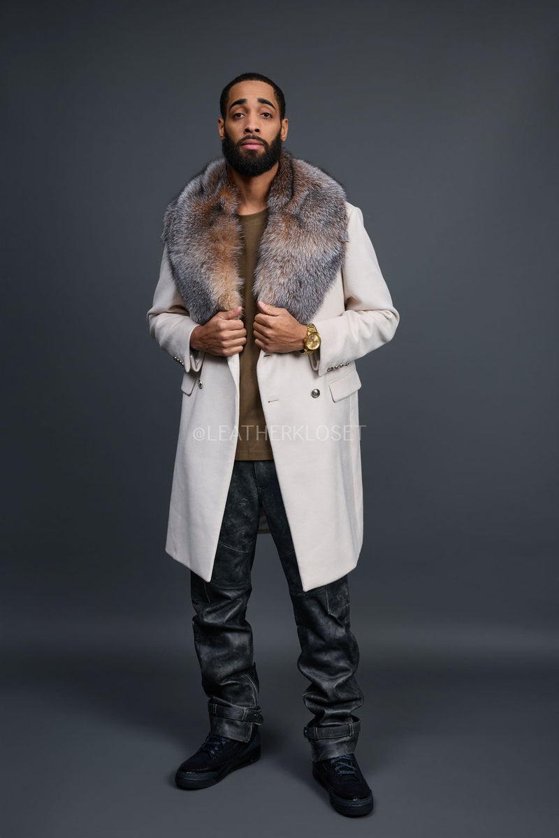 Men's Cashmere Trench Coat With Fox Collar [Crystal]