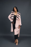 Women's Cashmere Trench Coat With Rex Trimming [Pink]