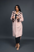 Women's Cashmere Trench Coat With Rex Trimming [Pink]