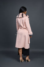 Women's Cashmere Trench Coat With Rex Trimming [Pink]