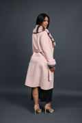 Women's Cashmere Trench Coat With Rex Trimming [Pink]