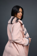 Women's Cashmere Trench Coat With Rex Trimming [Pink]