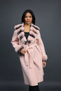 Women's Cashmere Trench Coat With Rex Trimming [Pink]