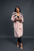 Women's Cashmere Trench Coat With Rex Trimming [Pink]