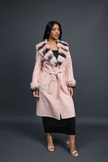 Women's Cashmere Trench Coat With Rex Trimming [Pink]