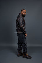 Men's Classic Baseball Leather Jacket With Collar [Brown Copper]