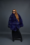 Women's Fox Fur Poncho [Navy]