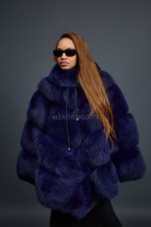 Women's Fox Fur Poncho [Navy]