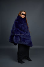 Women's Fox Fur Poncho [Navy]