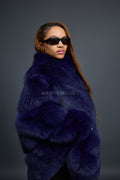 Women's Fox Fur Poncho [Navy]