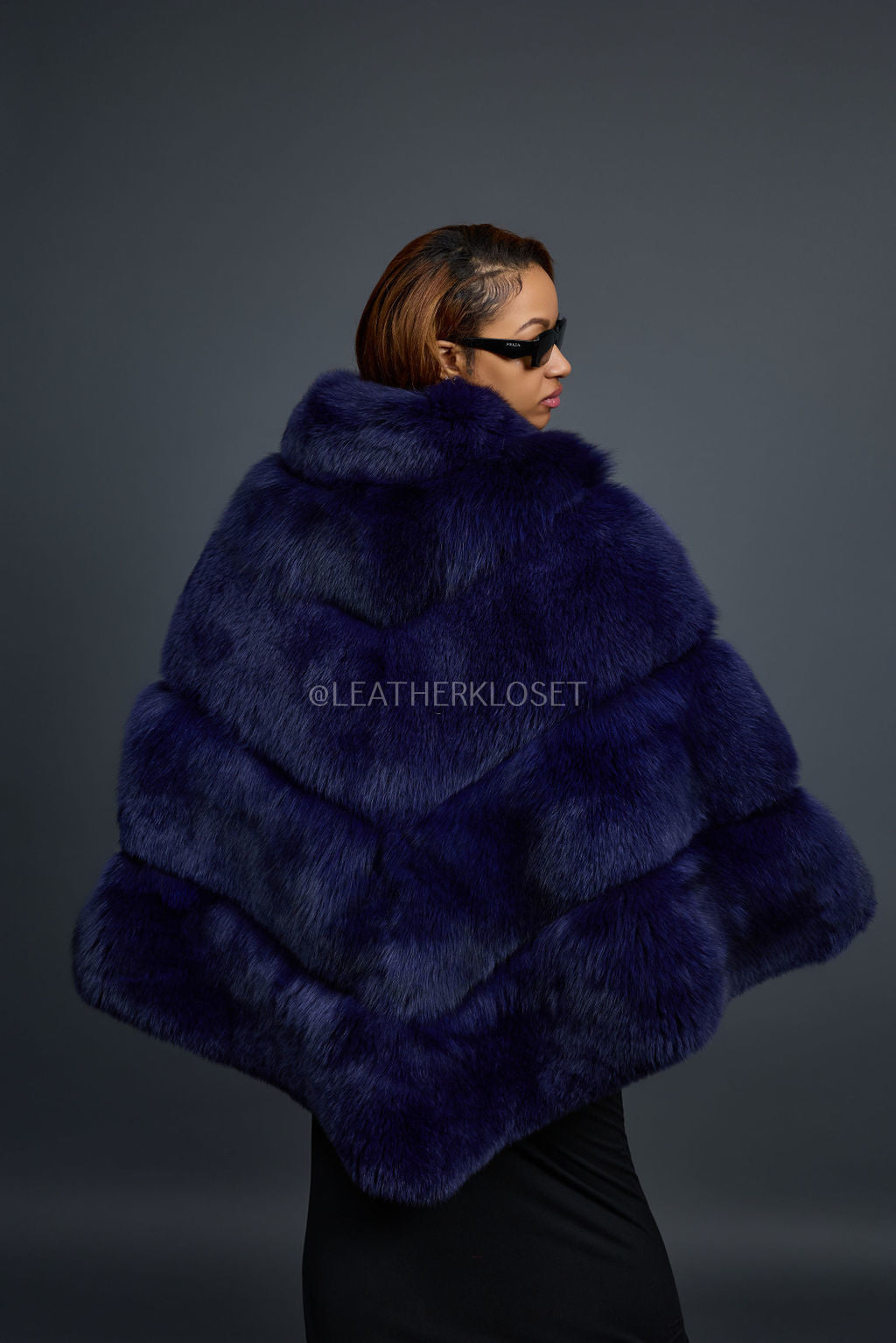 Women's Fox Fur Poncho [Navy]