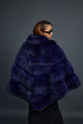 Women's Fox Fur Poncho [Navy]