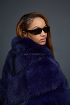 Women's Fox Fur Poncho [Navy]