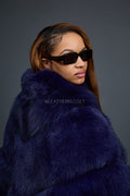 Women's Fox Fur Poncho [Navy]