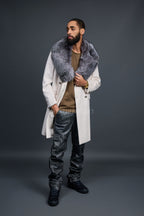 Men's Cashmere Trench Coat With Fox Collar [Silver]