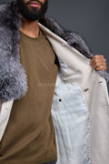 Men's Cashmere Trench Coat With Fox Collar [Silver]