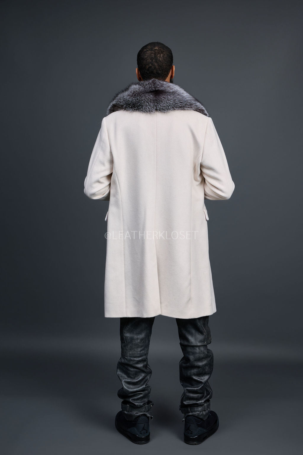 Men's Cashmere Trench Coat With Fox Collar [Silver]