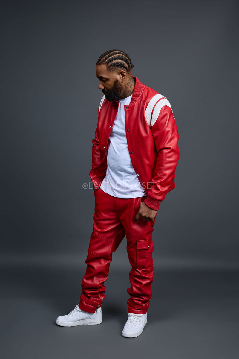 Men's Liam Jacket With Leather Stack Pants [Red]