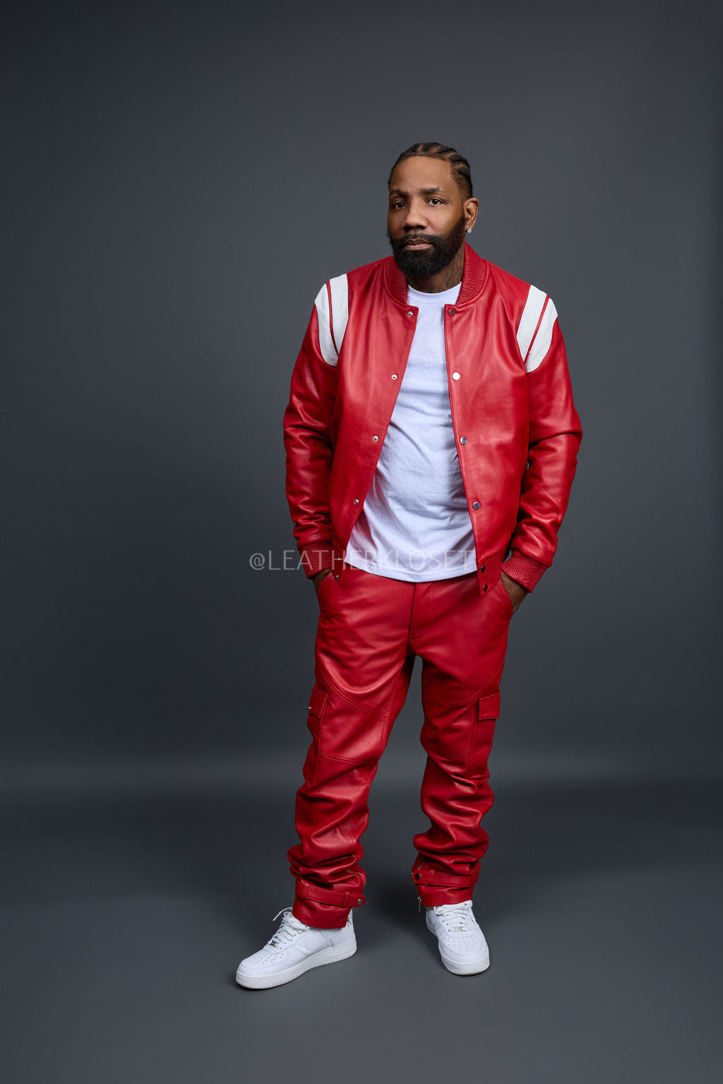 Men's Liam Jacket With Leather Stack Pants [Red]