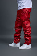 Men's Leather Stack Jean Pants [Red]