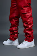 Men's Leather Stack Jean Pants [Red]