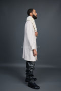 Men's Cashmere Trench Coat Cream With Chinchilla Collar [Cream]