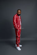 Men's Brayden Leather Track Suit Sweatsuit [Red/White]