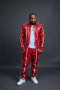 Men's Brayden Leather Track Suit Sweatsuit [Red/White]