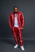 Men's Brayden Leather Track Suit Sweatsuit [Red/White]