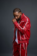 Men's Brayden Leather Track Suit Sweatsuit [Red/White]