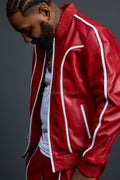 Men's Brayden Leather Track Suit Sweatsuit [Red/White]