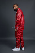 Men's Brayden Leather Track Suit Sweatsuit [Red/White]