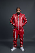 Men's Brayden Leather Track Suit Sweatsuit [Red/White]