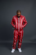 Men's Brayden Leather Track Suit Sweatsuit [Red/White]