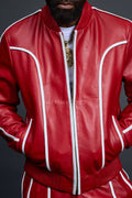 Men's Brayden Leather Track Suit Sweatsuit [Red/White]