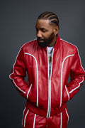 Men's Brayden Leather Track Suit Sweatsuit [Red/White]